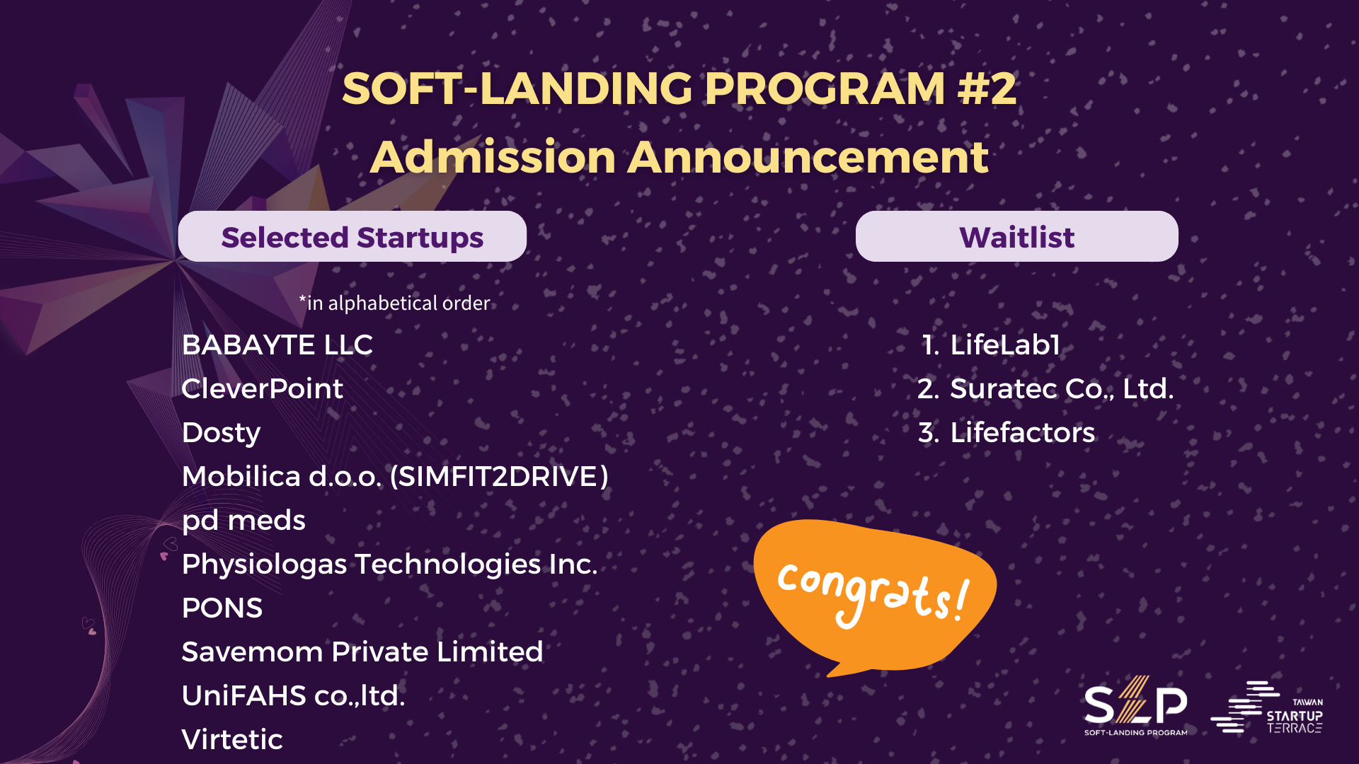 Soft-Landing Program第二梯錄取名單